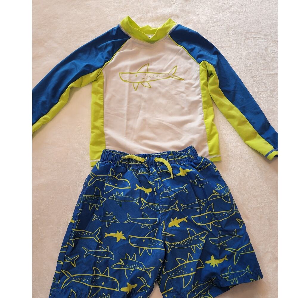 Little Lad Boys Rashguard & Swim Trunks Set Sz 4